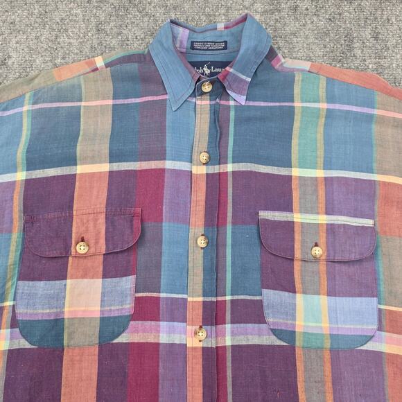 Ralph Lauren Shirt Womens 4 Multi Plaid Madras Long Sleeve Pocket Button Down - Picture 12 of 16